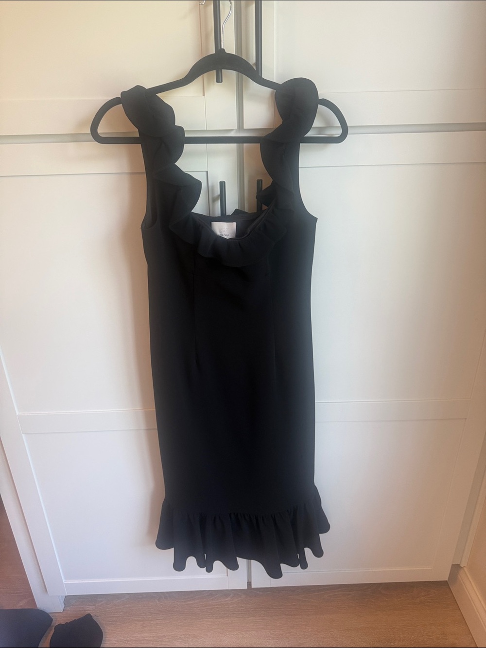 cinq a sept Black Ruffle-Trim Sheath Dress